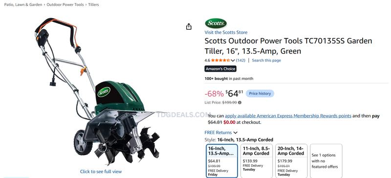 SCOTTS 16" GARDEN TILLER — $64.81
