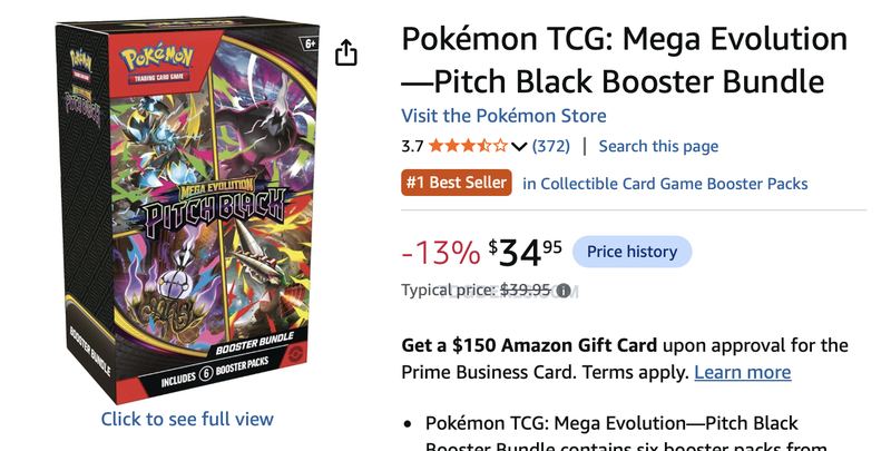 $34.95 🚨 Pokémon TCG: Mega Evolution—Pitch Black Booster Bundle