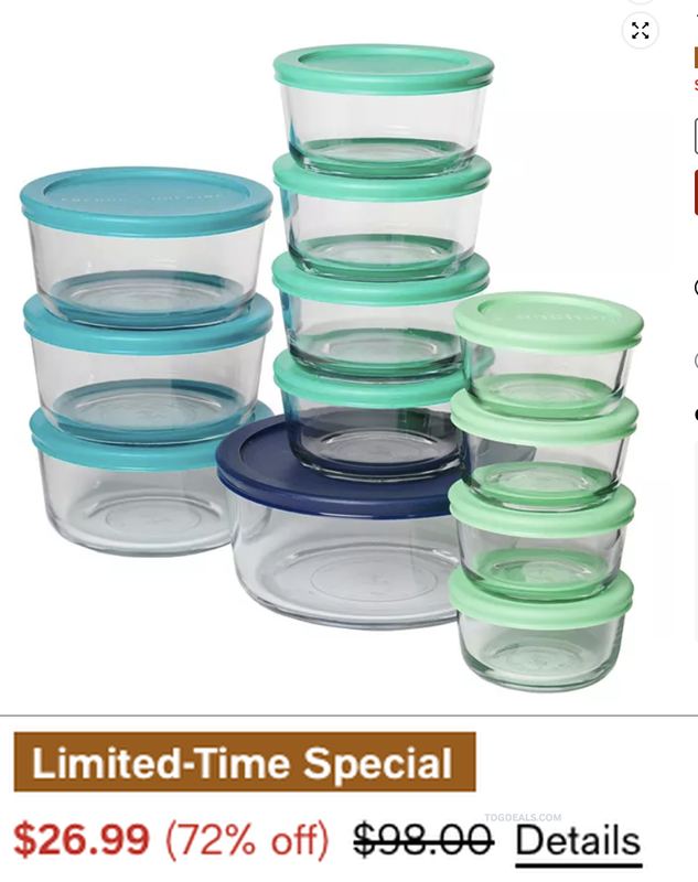 $98 GLASS FOOD STORAGE 24-PIECE SET NOW $26.99