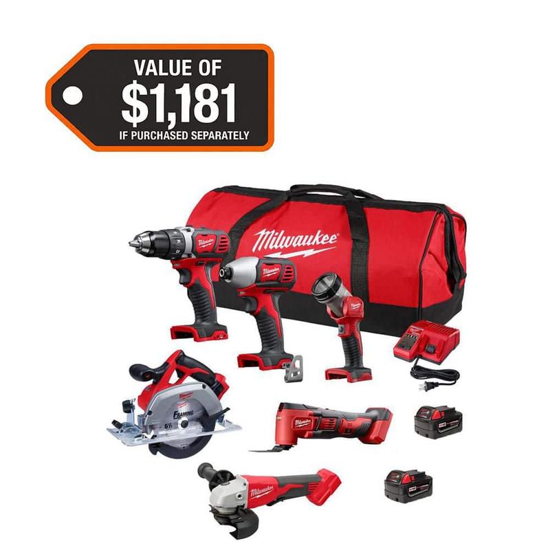 Milwaukee - M18 18-Volt Lithium-Ion Cordless Combo Kit (6-Tool) with 2-Batteries, Charger and Tool Bag