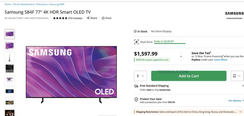 SAMSUNG 77" S84F 4K OLED TV — $1,597.99