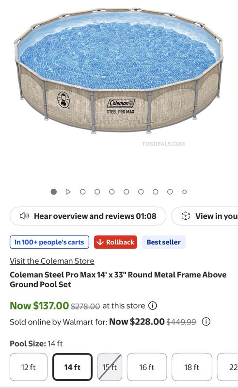 $449.99 COLEMAN POOL FOR $137, 70% OFF