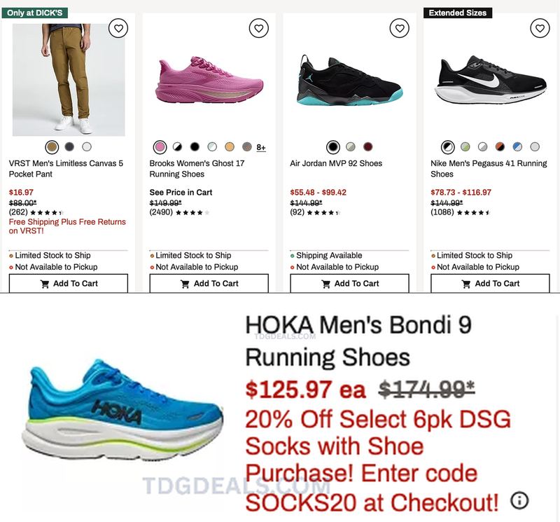 $174.99 HOKA MEN'S BONDI 9 FOR $125.97