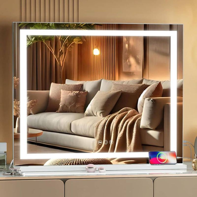 Seafuloy - 31.5 in. W x 22.8 in. H White Rectangle Vanity Mirror Wall Mount /Tabletop