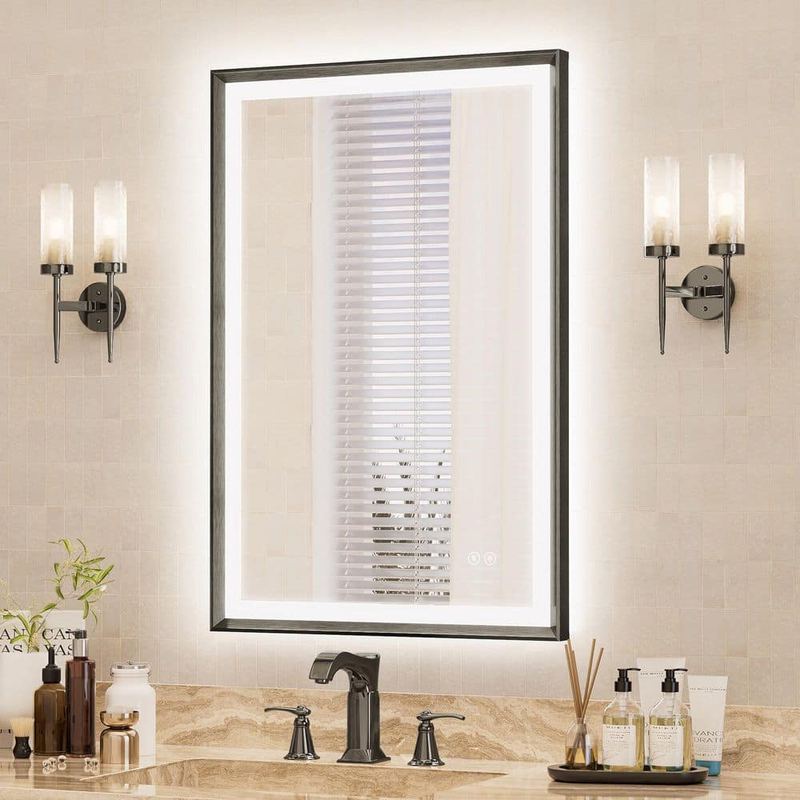 ACEGOSES - 24 in. W x 36 in. H Dimmable LED Anti-Fog Modern Aluminum  Bathroom Vanity Mirror with Memory Function, Brushed Black