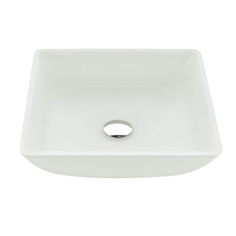 ANZZI - Solstice Series 16 in. L x 16 in. W Square Bathroom Vessel Sink in White Finish Glass with Chrome Pop-Up Drain