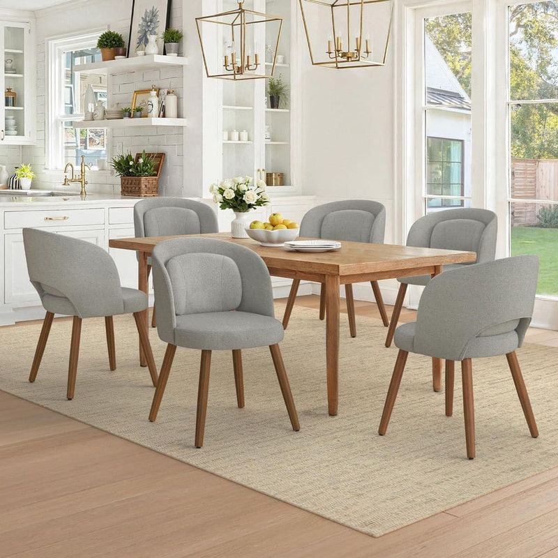 OrangeOne - Cath 30 in Gray Fabric Upholstered Solid Wood Legs Dining Chair with Detachable Pillow Set of 6