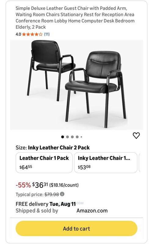 $36 Simple Deluxe Leather Guest Chairs (2-Pack)