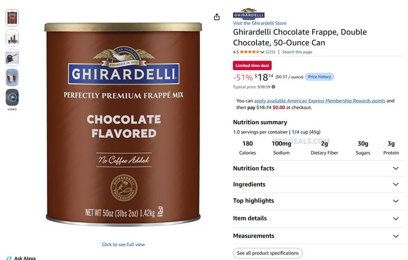 GHIRARDELLI CHOCOLATE FRAPPE MIX 50 OZ — $18.74