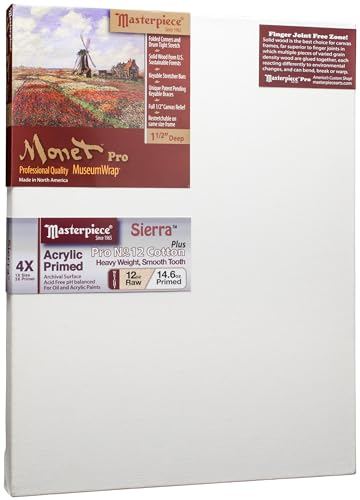Masterpiece ZSME-1015 Monet Pro 1.5" Deep Cotton 14.6oz Sierra Heavy Weight Medium Tooth Stretched Artist Canvas 10" x 15" 3 Pack