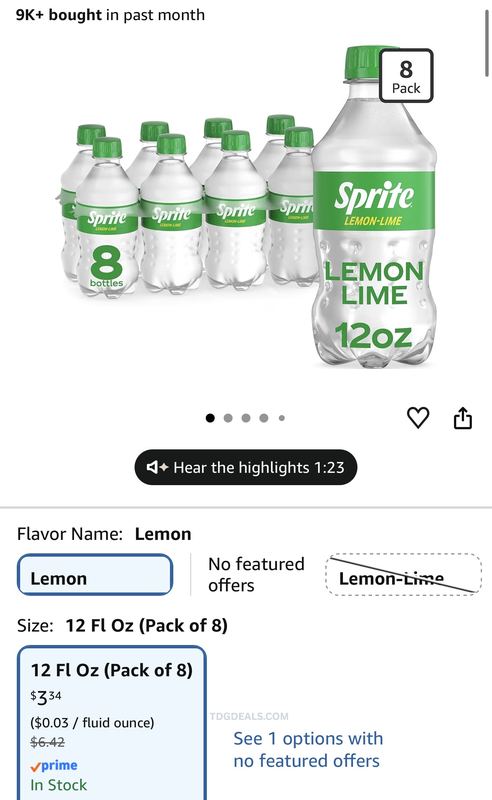 SPRITE 8 PACK FOR $3.34 ON AMAZON