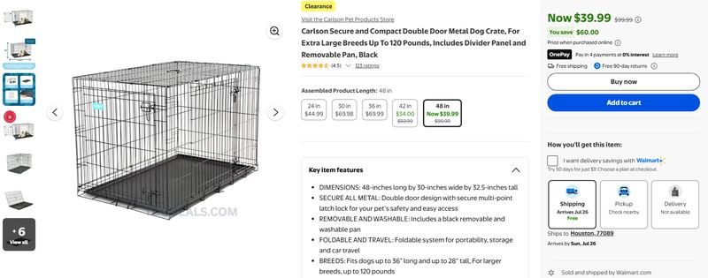 CARLSON 48-IN METAL DOG CRATE — $39.99