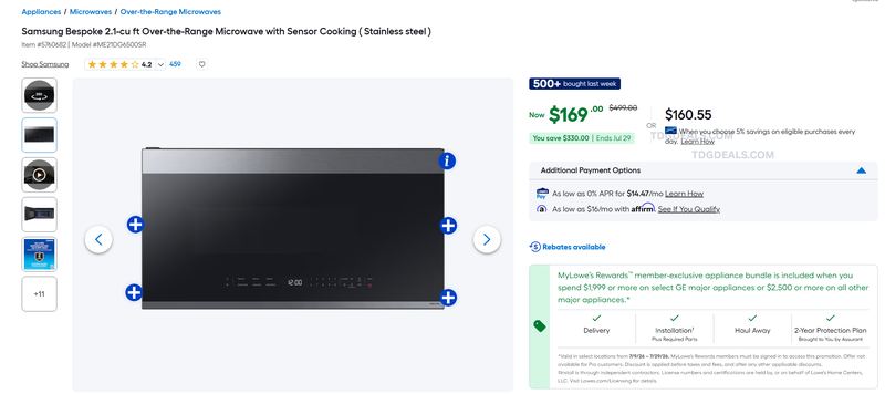 SAMSUNG BESPOKE MICROWAVE — $169