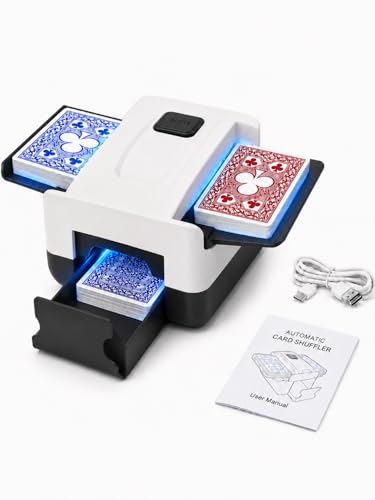 Demolike Automatic Card Shuffler for Poker & UNO, 2-Deck Electric Low Noise Battery Operated Machine, Portable Professional Shuffling Tool for Home Game Night & Blackjack,Black