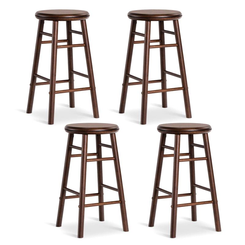 Costway - 24" Swivel Bar Stools Set of 4 with Backless Design, Footrests & Strong Crossbars - Walnut