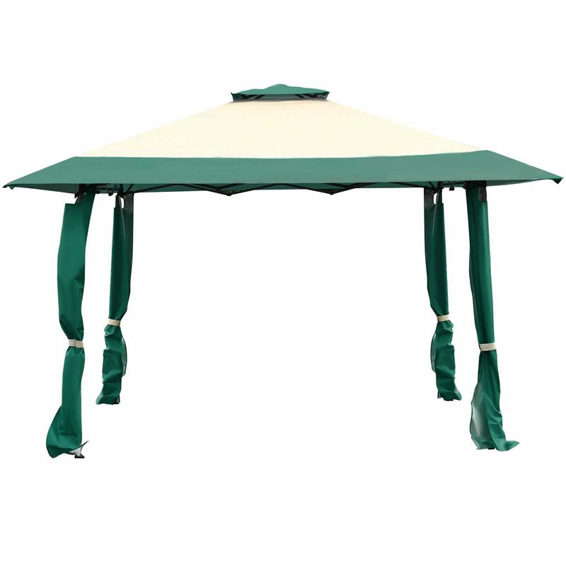 Gymax - 13' x 13' Folding Patio Pop-up Gazebo Canopy Tent Outdoor Shelter Shade Green - Green + Beige