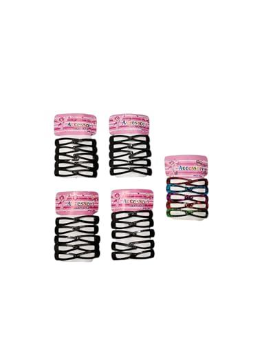 The Great Indian Store Tic Tac Hair Clips (Pack of 5 Card) (4 card Matte Black Clips, 1 card multicolour Clips) - Tik Tak Pins for Women