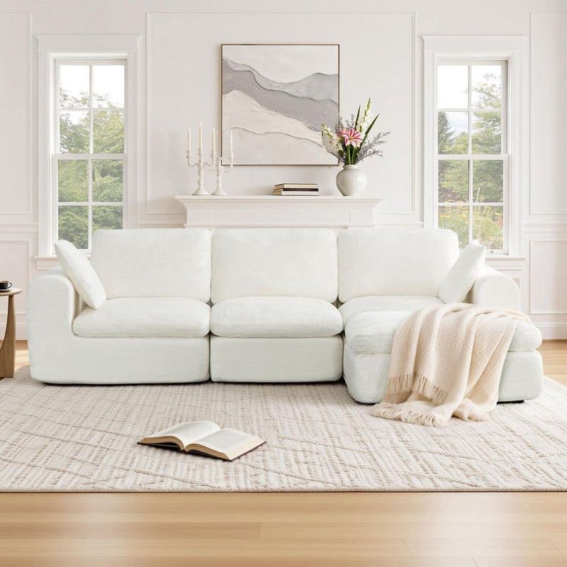 Spruce & Spring - Colby 108.27 in. Square Arm 2-piece Fabric Sectional Sofa in Cream with Ottoman, Modular Compressed Design