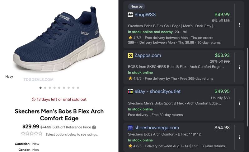$30 Skechers Men’s BOBS B Flex Arch Comfort Edge