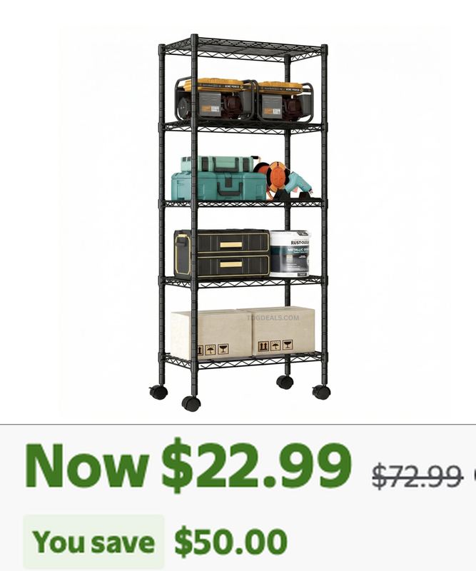 $22.99 EDX 5-TIER WIRE SHELVING WITH WHEELS