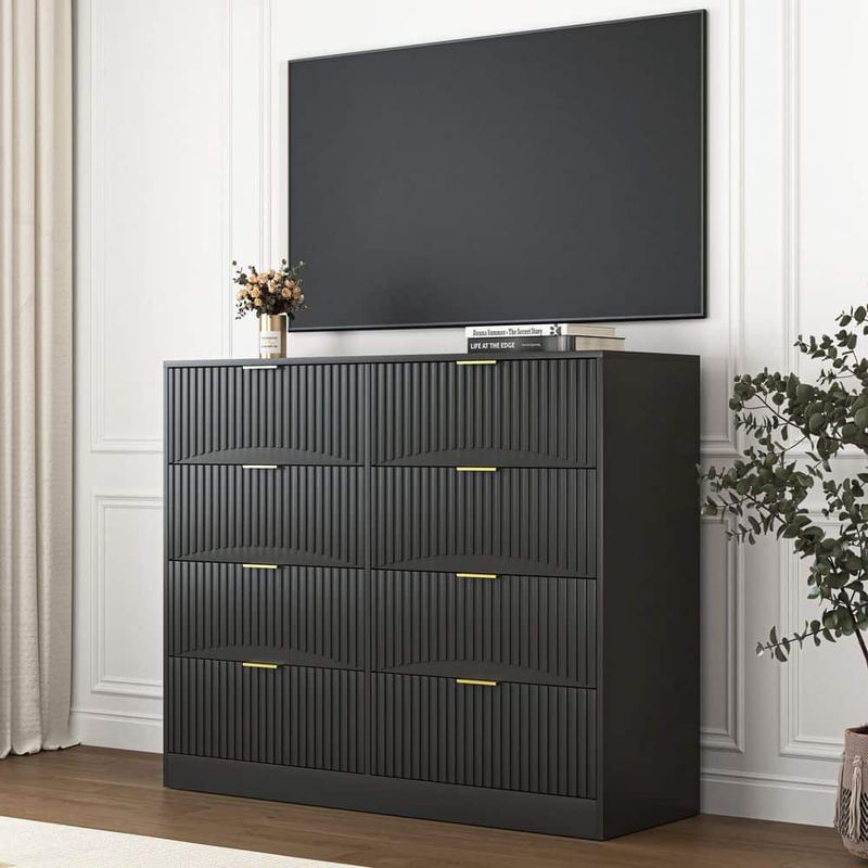 Nestfair - Black 8 Drawer 47.24 in. Dresser without Mirror