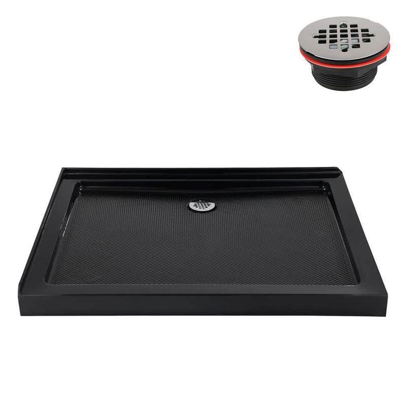 Streamline - 48 in. x 34 in. Corner Acrylic Shower Pan Base in Glossy Black with Right Drain Included