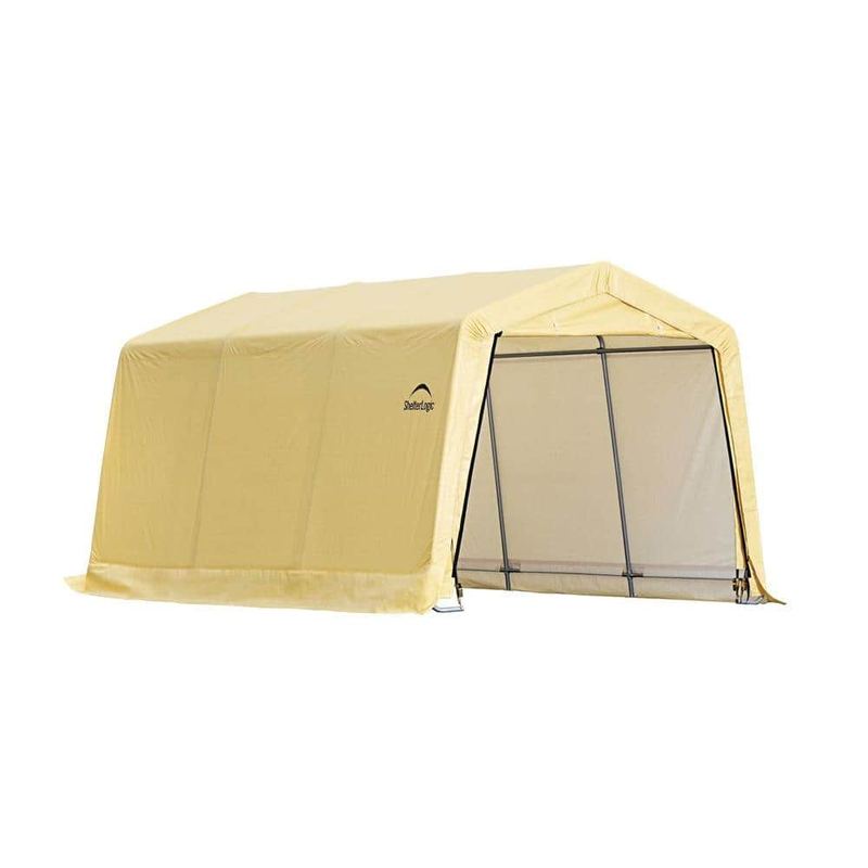 ShelterLogic - 10 ft. W x 15 ft. D x 8 ft. H PE Garage without Floor in Tan w/ Patented Stabilizers and Best-in-Class Tightening