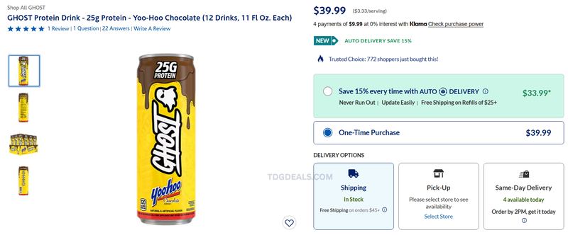 GHOST PROTEIN DRINK YOO-HOO CHOCOLATE — $39.99