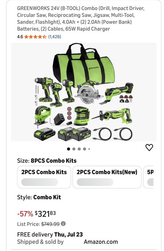 GREENWORKS 8-TOOL COMBO $400+ OFF ON AMAZON