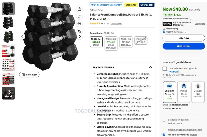 BALANCEFROM 100-LB DUMBBELL SET — $48.80
