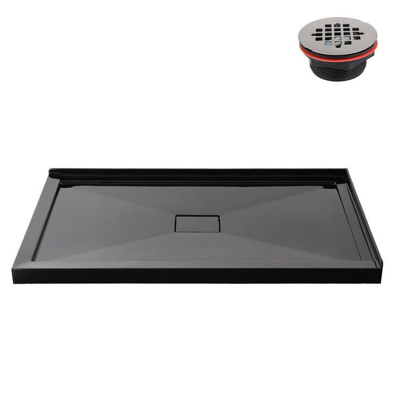 Streamline - GB-2609-440-BL 48 in. x 36 in. Corner Acrylic Shower Pan Base in Glossy Black with Center Drain, Drain Included