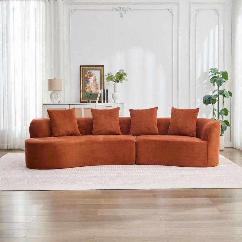 CHRISTOPHER KNIGHT HOME - Haven Modern 126.25 in. Fabric Upholstered 5-Seater Sectional Sofa in Dark Orange with Pillows, Full Foam