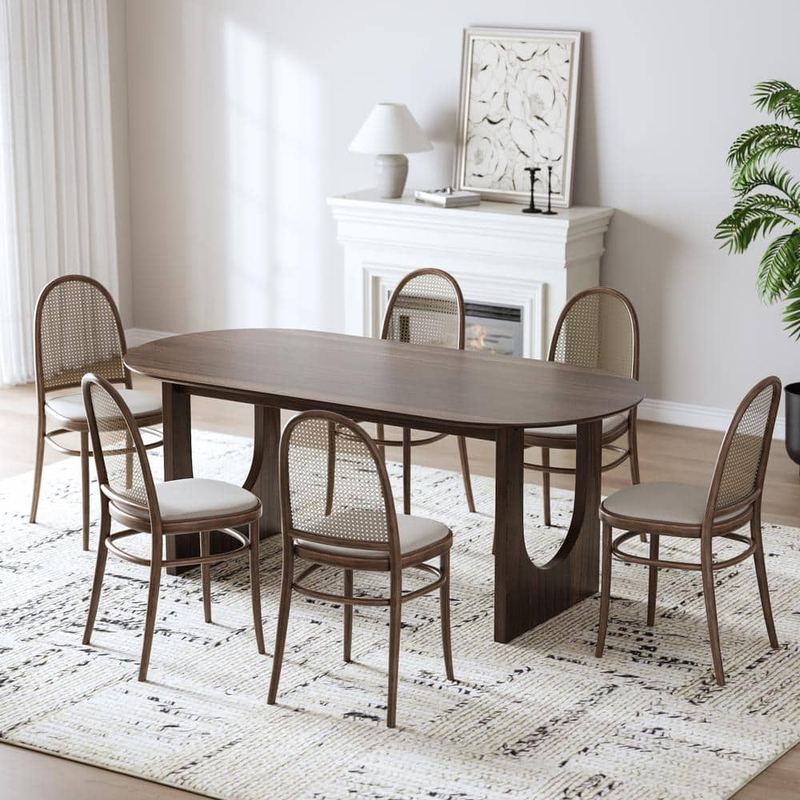 Lirago - Oval Solid Wood Walnut 67 in. Kitchen Tables Double Pedestal Dining Table Seats 6