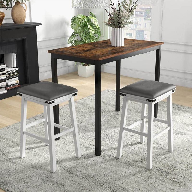 Costway - 30 in. White Backless Wood Bar Stool with Faux Leather Seat (Set of 2)