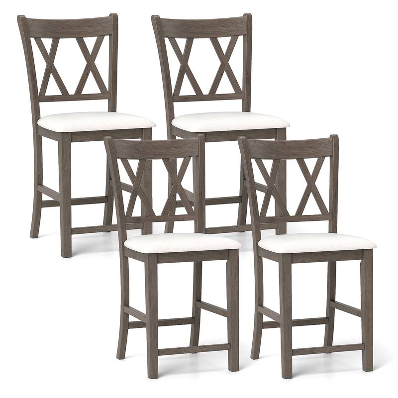 Gymax - 4PCS Bar Stools 24''Counter Height Stools w/ Linen Fabric Upholstered Seat Gray - Gray, Beige