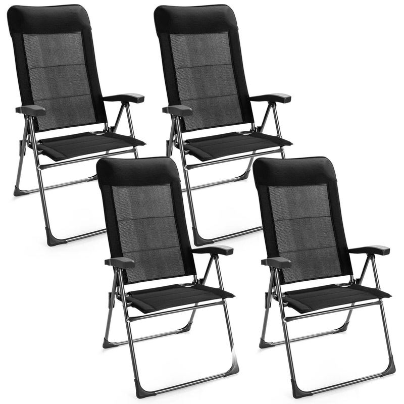 Gymax - 4PCS Patio Folding Dining Chairs Portable Camping Headrest Adjust - Black