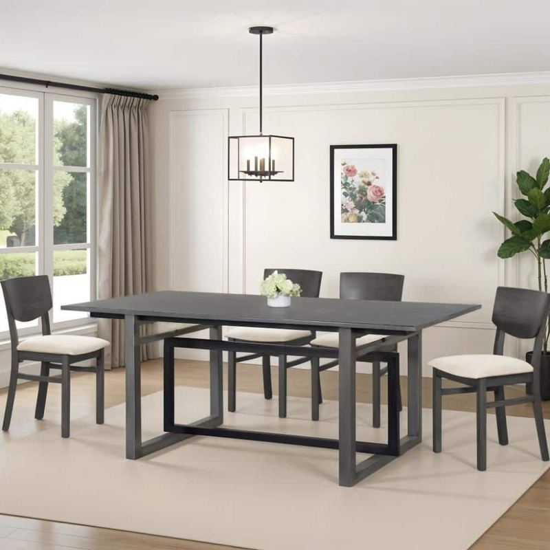THE URBAN PORT - St Tropez Gray and Black Mango Wood 72 in. Trestle Dining Table Seating for 6
