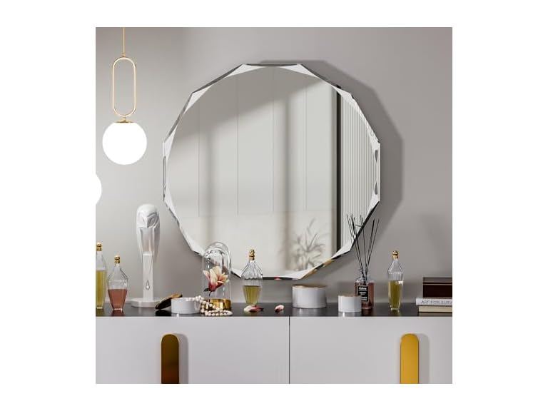 SNUGACE Beveled Edge Round Bathroom Vanity Mirror, 20”