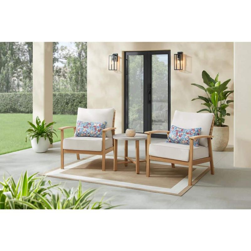 Hampton Bay - West Haven 3-Piece Wicker Outdoor Conversation Set with CushionGuard Almond Cushions
