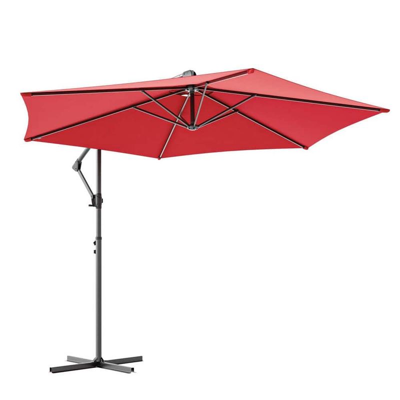 JOYESERY - 10 ft. Octagon Steel Offset Patio Umbrella with Secure Lockand Raised Base Pole, Stable Outdoor Umbrella in Rust Red