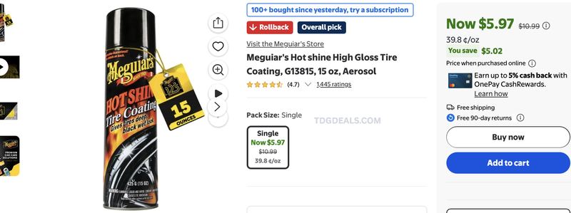 $5.97 MEGUIAR'S HOT SHINE TIRE COATING 🛞