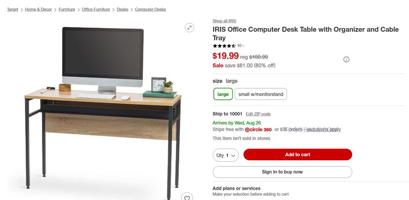 $20 IRIS USA COMPUTER DESK AT TARGET