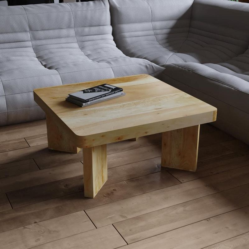 THE URBAN PORT - Cascade 32 in. Brown Square Acacia Wood Coffee Table with Diagonal Wide Panel Legs