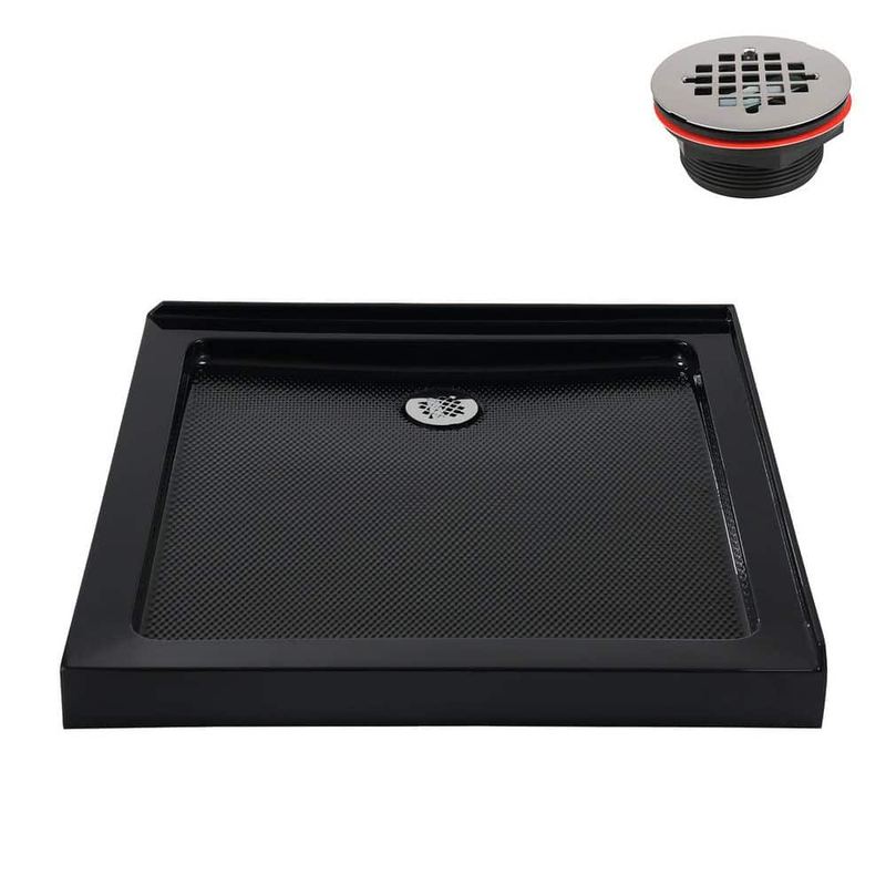 Streamline - 32 in. x 32 in. Corner Acrylic Shower Pan Base in Glossy Black with Left Drain Included