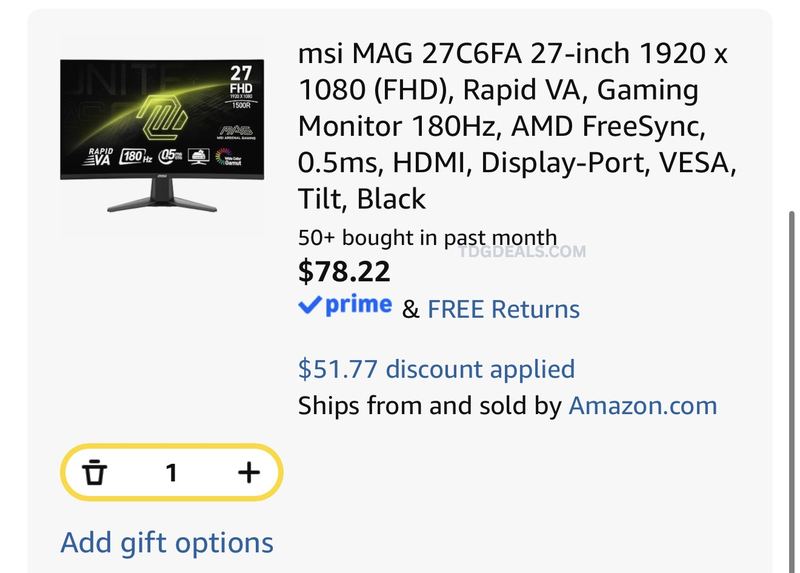 $78.22 MSI 27” 180Hz Gaming Monitor