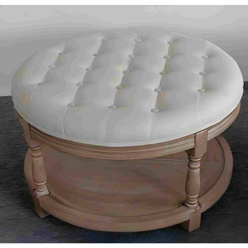 FUFU&GAGA - 31.5 in. Gray Round Wood Coffee Table with Upholstered Cushion Top and Hidden Storage Compartment For Living Room Use