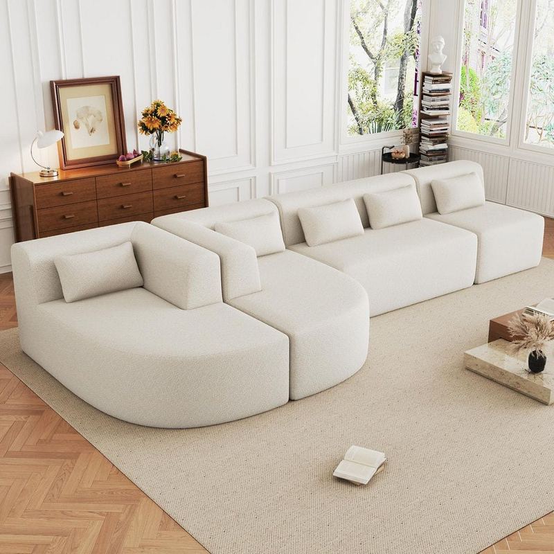 Nestfair - 57.5 in. Boucle Fabric Free-Combined Sectional Sofa in Beige with 5 Pillows