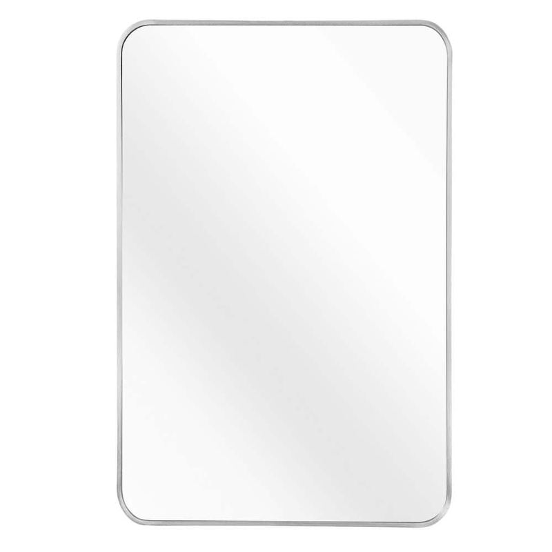 Qualler - 24 in. W x 32 in. H Rectangle Metal Frame Wall Bathroom Vanity Mirror in Silver