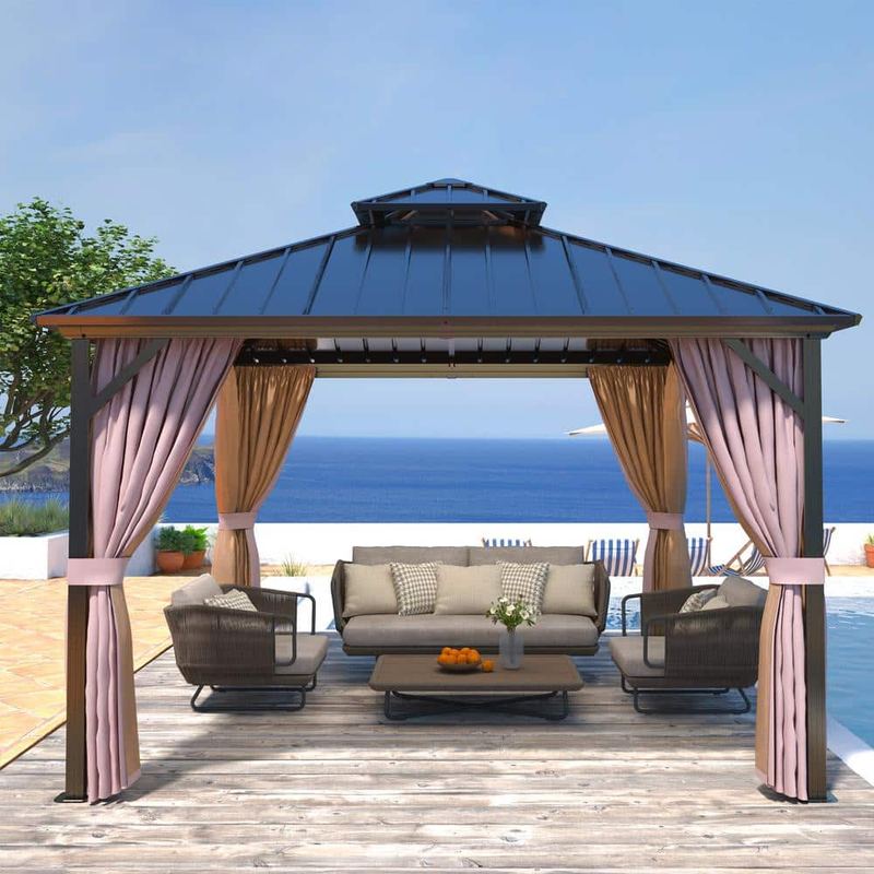 EAGLE PEAK - 12 ft. x 12 ft. Outdoor Aluminum Frame Hardtop Gazebo with Galvanized and Powder Coated Steel Double Roof