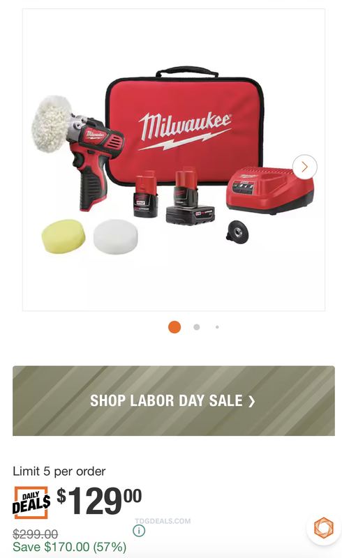 $299 MILWAUKEE M12 POLISHER/SANDER KIT for $129